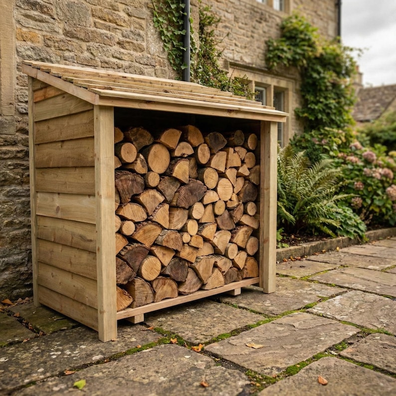 Wooden Log Store | Heavy Duty Outdoor Firewood Storage Shed, Compact Timber Shelter image 5