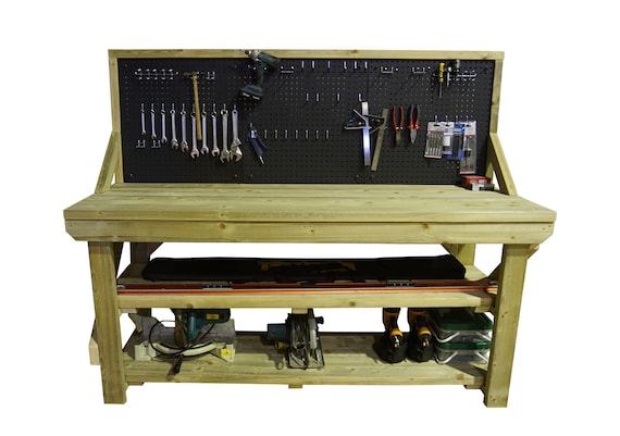 Wooden Workbench With Peg Board And Two Shelfs 4ft 6ft Work Etsy
