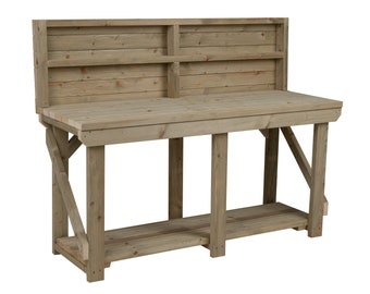 Wooden Indoor/Outdoor Workbench With Back Panel