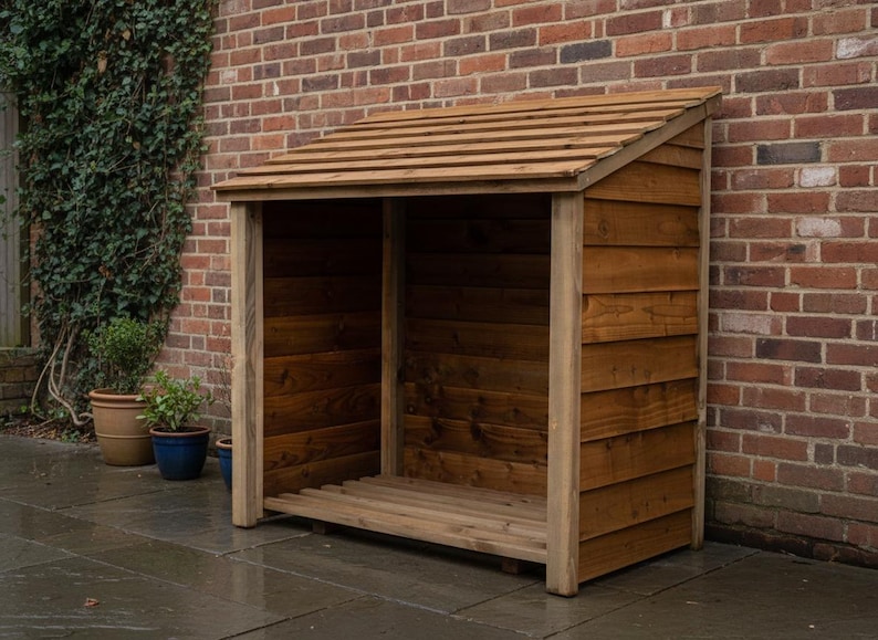 Wooden Log Store | Heavy Duty Outdoor Firewood Storage Shed, Compact Timber Shelter image 3