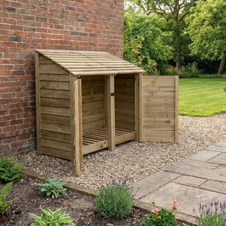 Wooden Log Store With Doors | 146cm Outdoor Firewood Storage Shed | Heavy Duty Timber Wood Shelter | 4.8ft Wide Garden Log Holder image 8