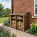 Wooden Log Store | 146cm Outdoor Firewood Storage Shed | 4.8ft Heavy Duty Timber Wood Shelter | Open Front Garden Log Holder