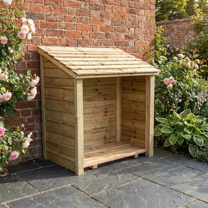 Wooden Log Store | Heavy Duty Outdoor Firewood Storage Shed, Compact Timber Shelter image 4