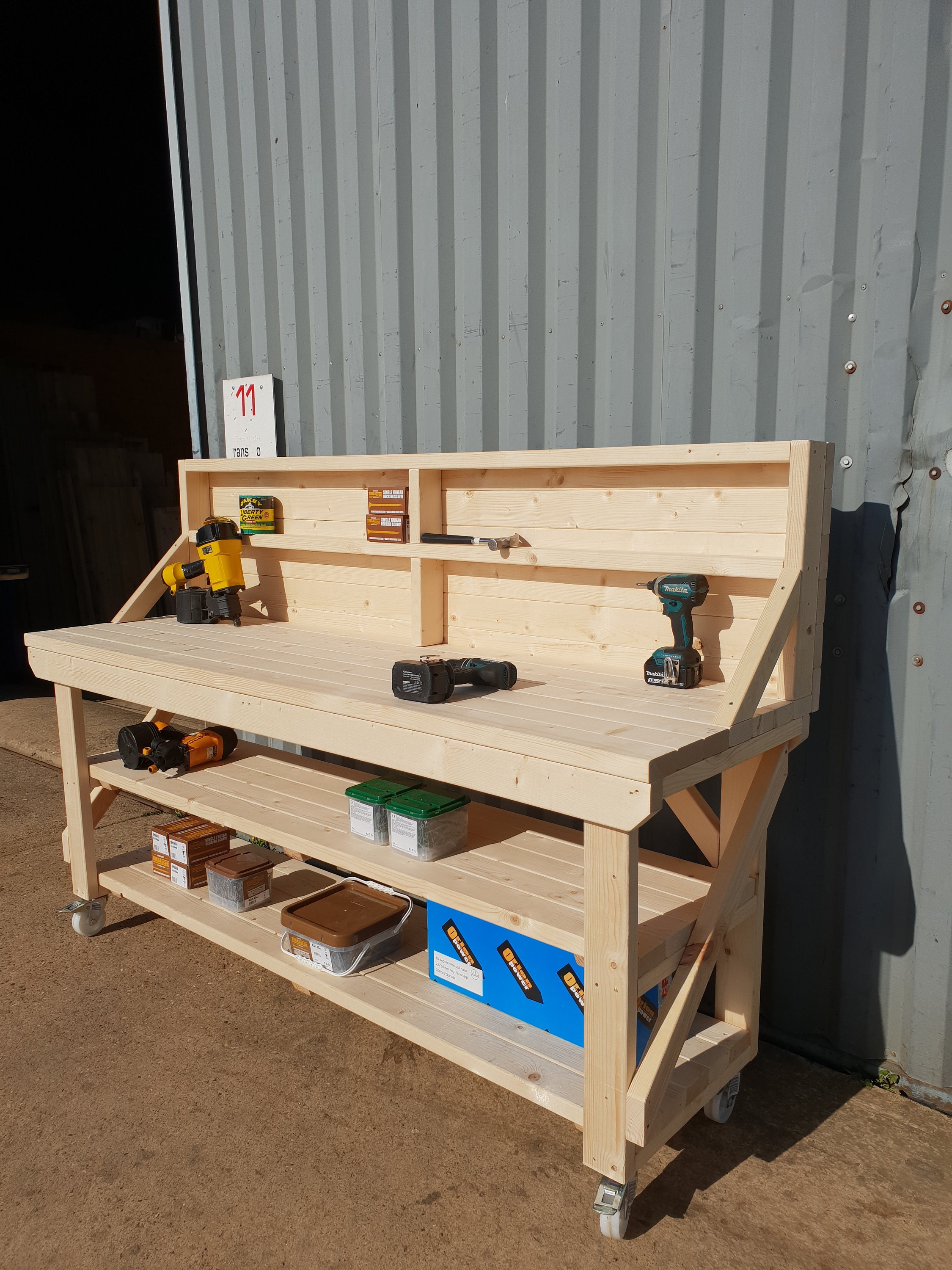 Wooden Workbench With Back and Double Shelf Acorn Brand - Etsy UK