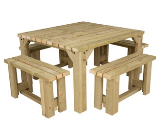 Wooden Picnic Table With 4 Benches, Quadrum