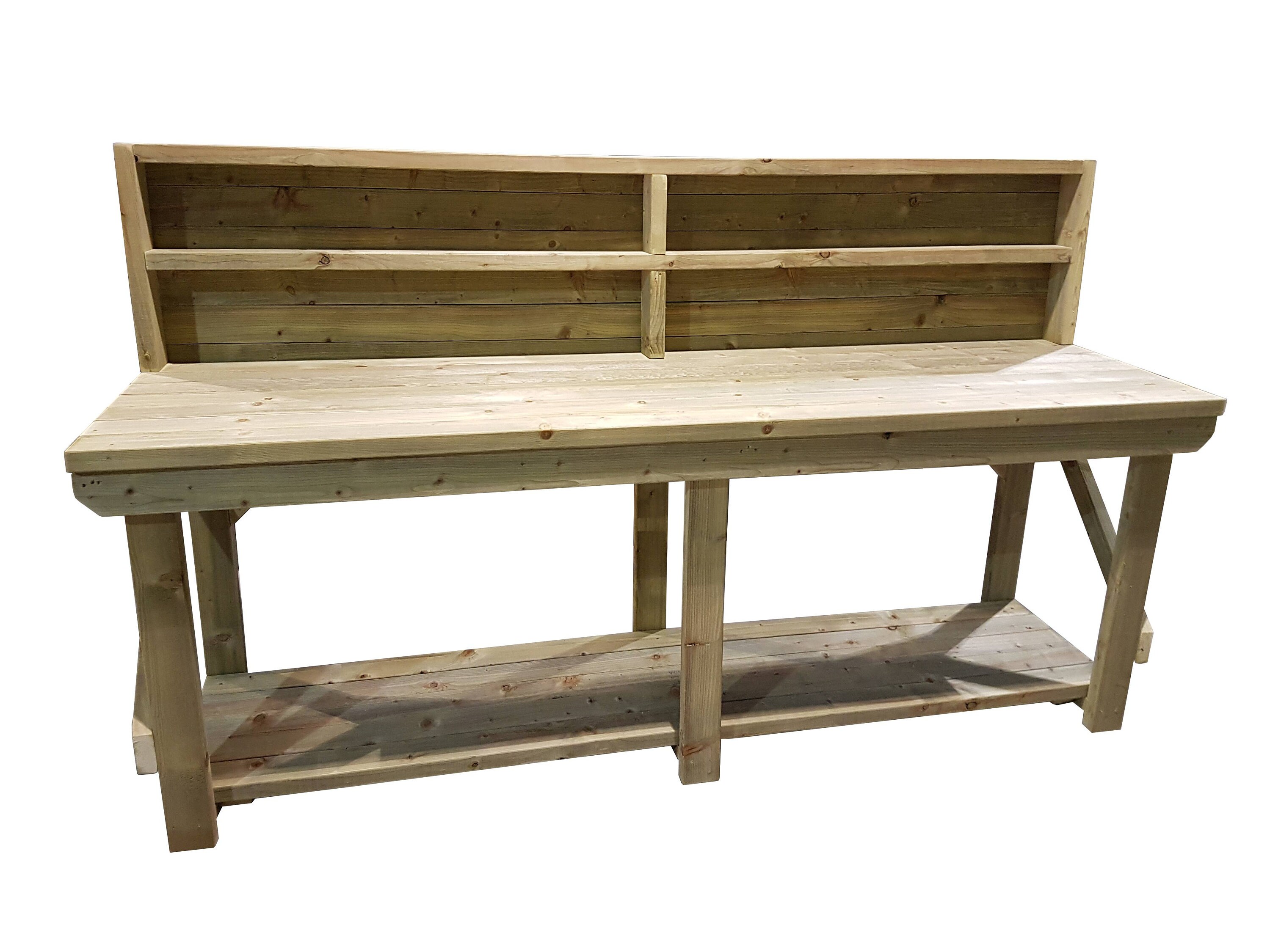 Wooden Indoor Outdoor Workbench With Back Panel Wooden Indoor Outdoor Workbench With, Outdoor Bench With Back Panel