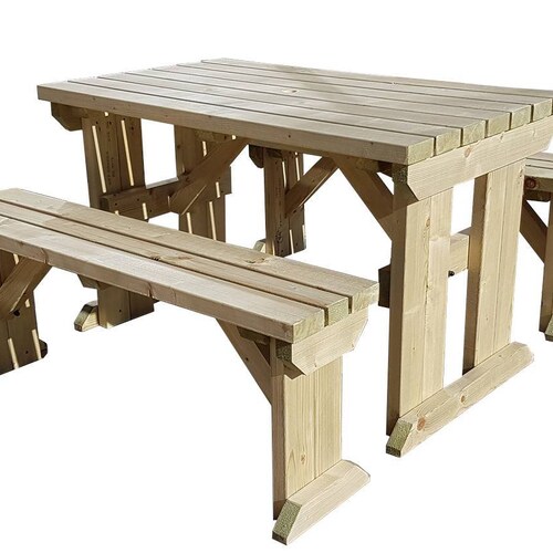 Wooden Picnic Table and Bench Set Aspen Rounded Etsy UK
