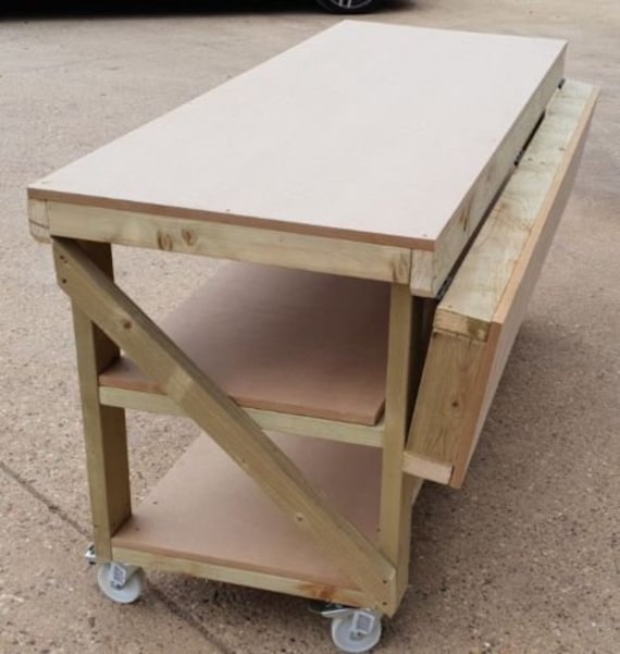 NEW 3FT LONG 18MM THICK MDF TOP WORK BENCH WITH BACKBOARD & SHELVES! 