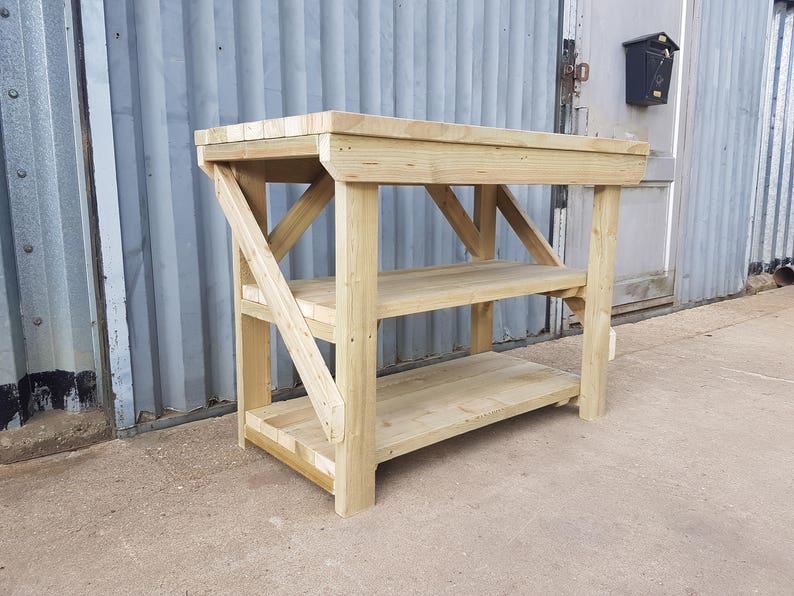 Wooden Indoor/Outdoor Workbench With Double Shelf Etsy