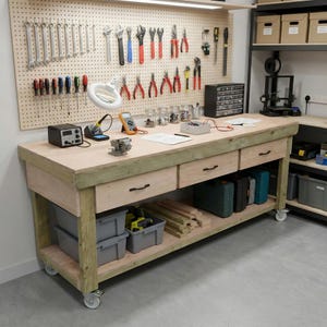 Heavy Duty Wooden Workbench With Eucalyptus Hardwood Top, Industrial ...