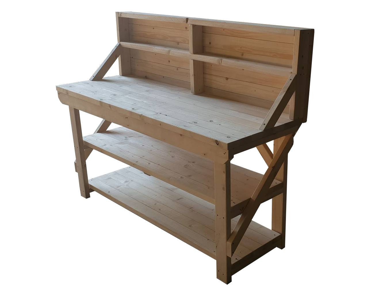 Wooden Workbench With Back And Double Shelf Acorn Brand Etsy