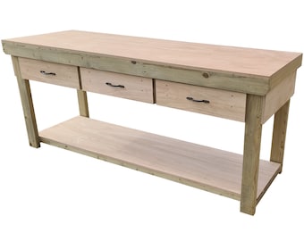 Wooden Workbench Eucalyptus Hardwood Top - With Drawers - Industrial Heavy-duty Work Table