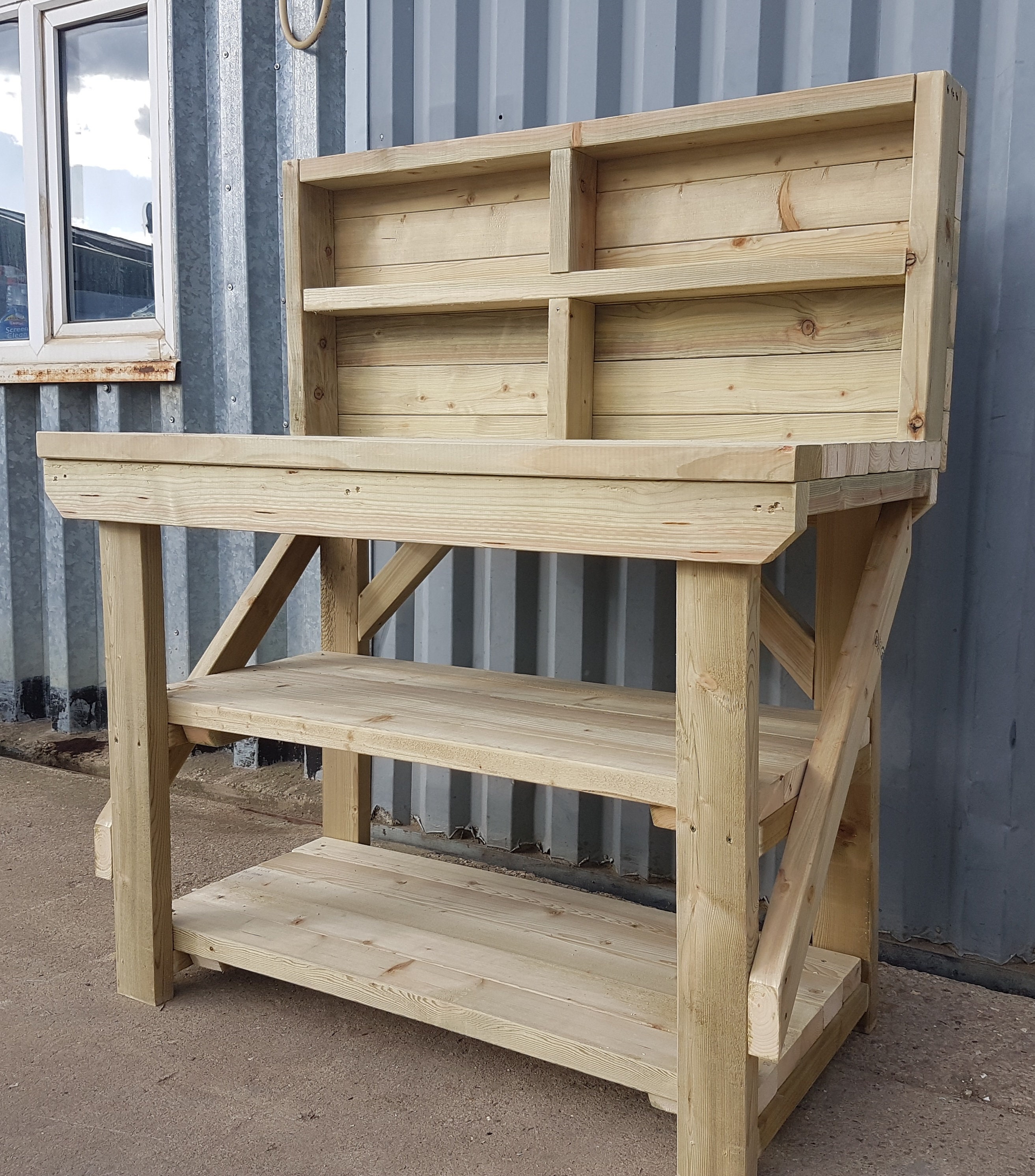 Wooden Indoor/outdoor Workbench With Back Panel and Double Etsy