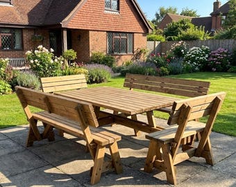 Meridian Square Picnic Table and Benches Set With Backrest