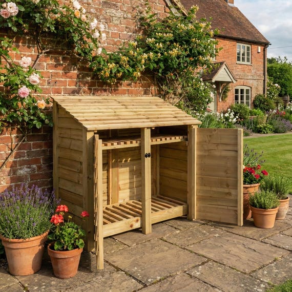 Wooden Log Store With Doors | 146cm Outdoor Firewood Storage Shed | Heavy Duty Timber Wood Shelter | 4.8ft Wide Garden Log Holder