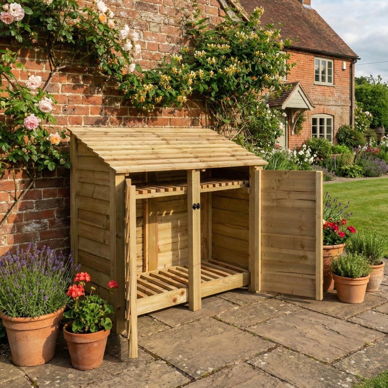 Wooden Log Store With Doors | 146cm Outdoor Firewood Storage Shed | Heavy Duty Timber Wood Shelter | 4.8ft Wide Garden Log Holder image 1