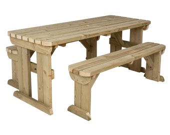 Wooden Picnic Table and Bench Set, Wooden Garden/Patio Furniture - Yews Rounded