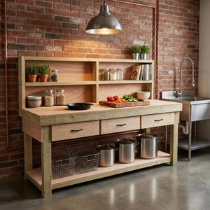 Heavy Duty Wood Workbench with Back Panel & Eucalyptus Hardwood Top Industrial Work Table with Drawers