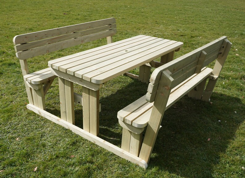 Wooden Picnic Table and Bench Set With Back Rest Alders | Etsy UK
