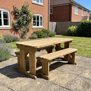 Wooden Picnic Table - Yews Brand Heavy Duty Garden Bench Set - 4, 6, 8 Seater Outdoor Dining - Treated Timber
