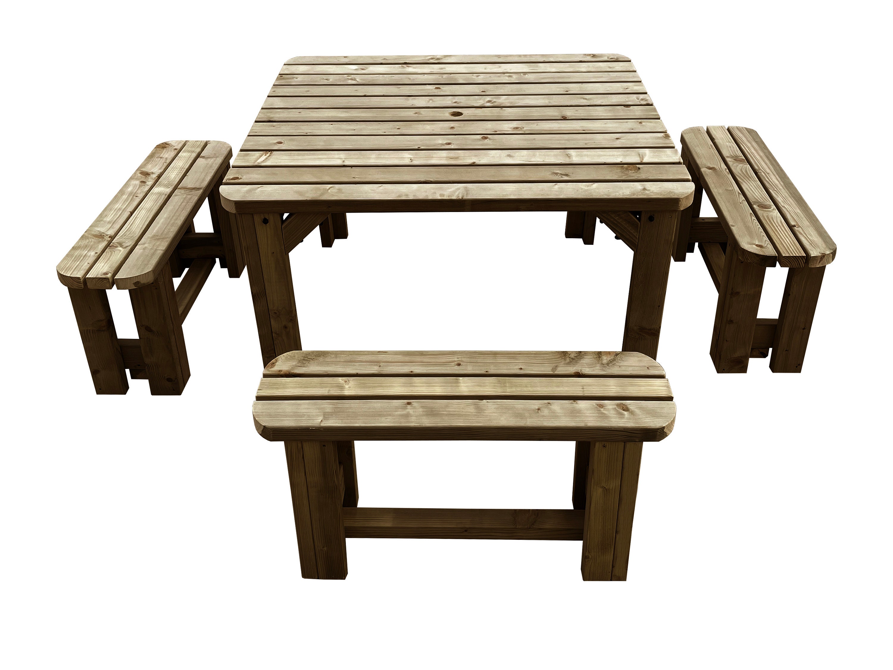 Wooden Picnic Table With 4 Benches Quadrum Rounded Etsy UK