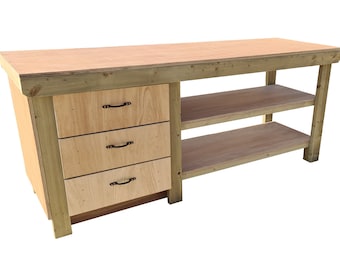 Workbench Wooden 18mm Eucalyptus Hardwood Top - Drawer Tool Cabinet With Storage Shelf