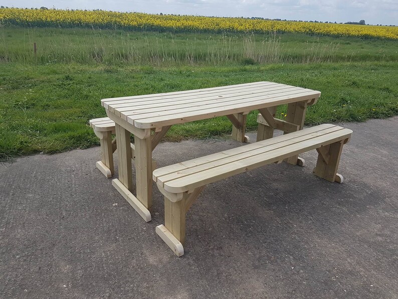 Wooden Picnic Table and Bench Set Aspen Rounded Etsy