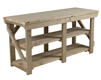 Wooden Indoor/Outdoor Workbench With Double Shelf