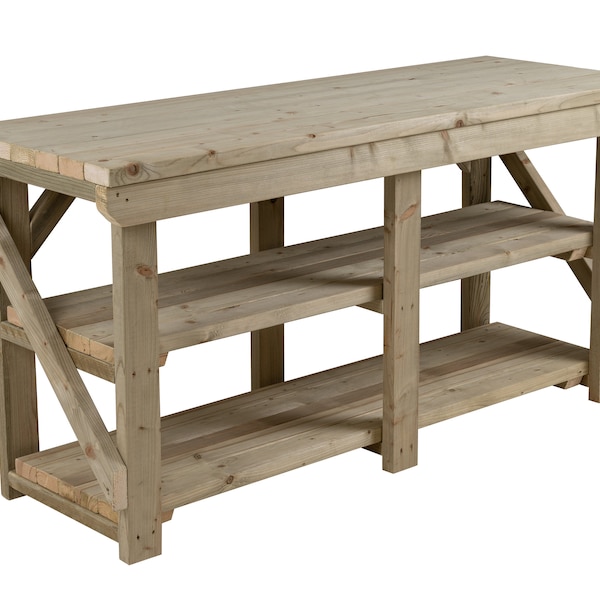 Wooden Indoor/Outdoor Workbench With Double Shelf