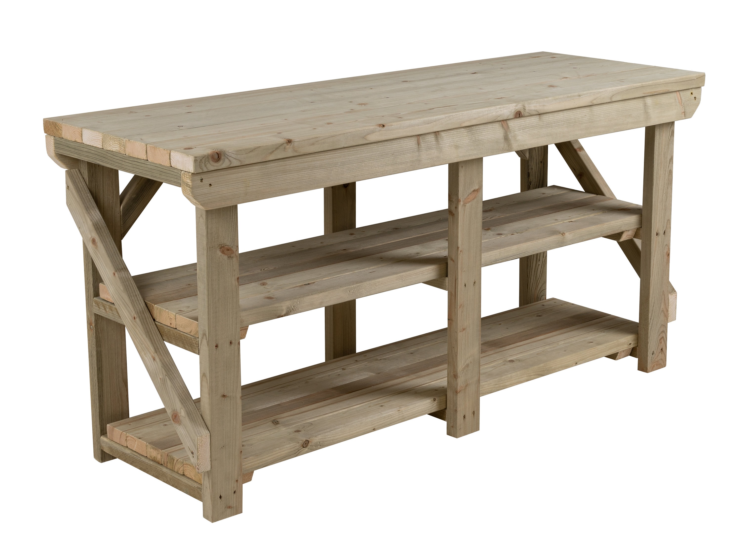 Wooden Indoor/Outdoor Workbench With Double Shelf