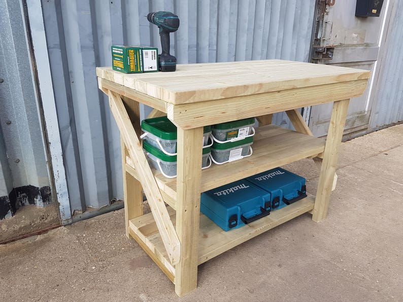 Wooden Indoor/Outdoor Workbench With Double Shelf Etsy