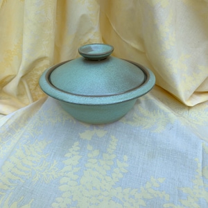 Vintage Frankoma Prairie grün / blau bedeckt Keramik Backform 7 &quot;x 5&quot;