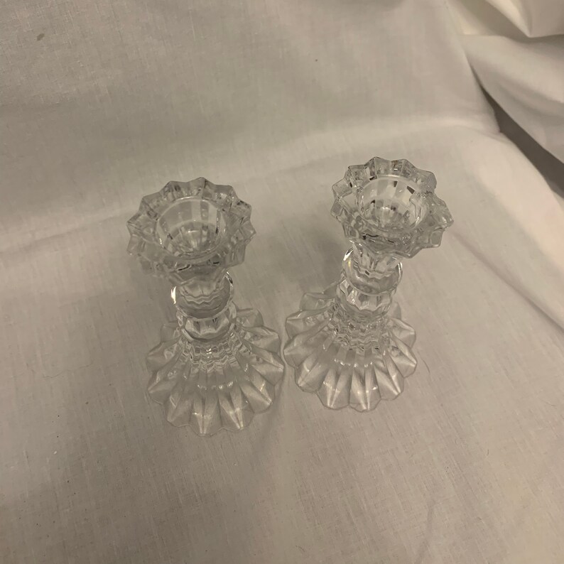 Vintage Clear Glass Candle Holders Etsy