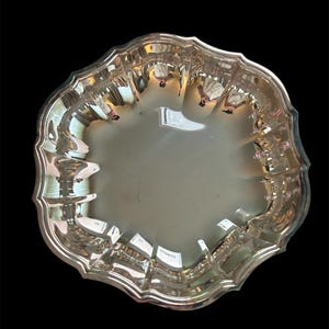 Vintage Oneida USA Silver Plate Bowl  OR  Orange Canister and Hand Made and Painted, Signed by Artist Small Ceramic Bowl with Flower Leaves