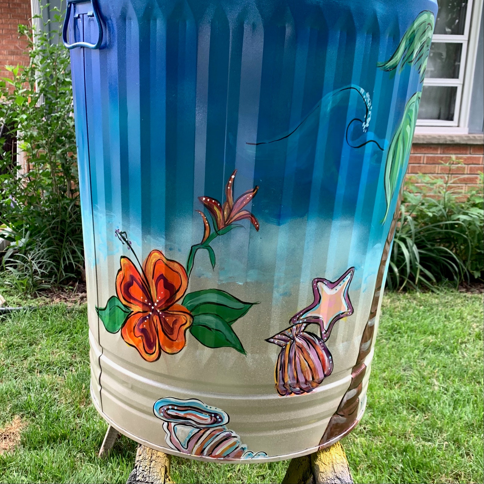 Hand Painted 31 gal. Pool/Tropical/Ocean Garbage/Trash Can Etsy