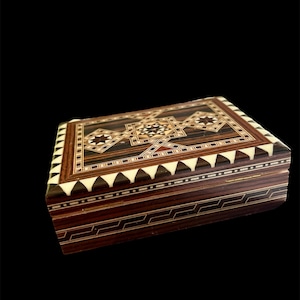 Vintage Handmade in Spain Wooden Trinket Box, Inlayed with Shells 5.5&quot; x 2&quot;. OR  Unique Handmade Pottery/Ceramic Jar with lid, 10&quot;x5&quot;