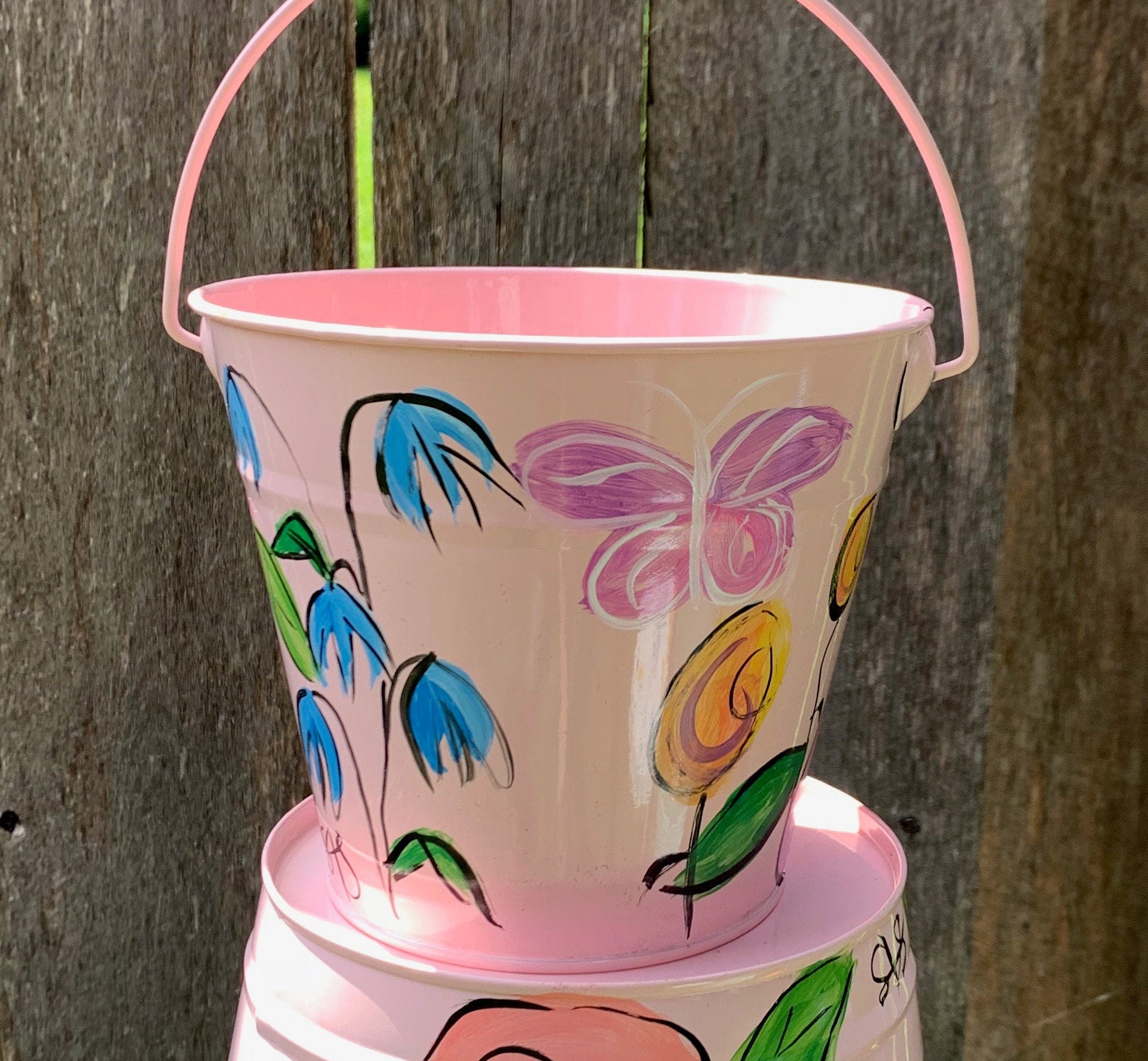 Hand Painted Flowers Metal Bucket 5 x 6 diameter Etsy
