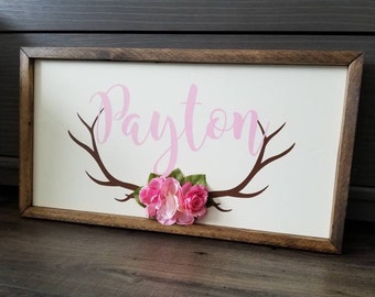 Name & Antler Pine Wall Sign