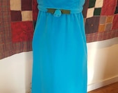 Vintage 1960s era blue velvet handmade floor length sleeveless formal dress size medium 36 inch chest Audrey Hepburn style FREE SHIPPING
