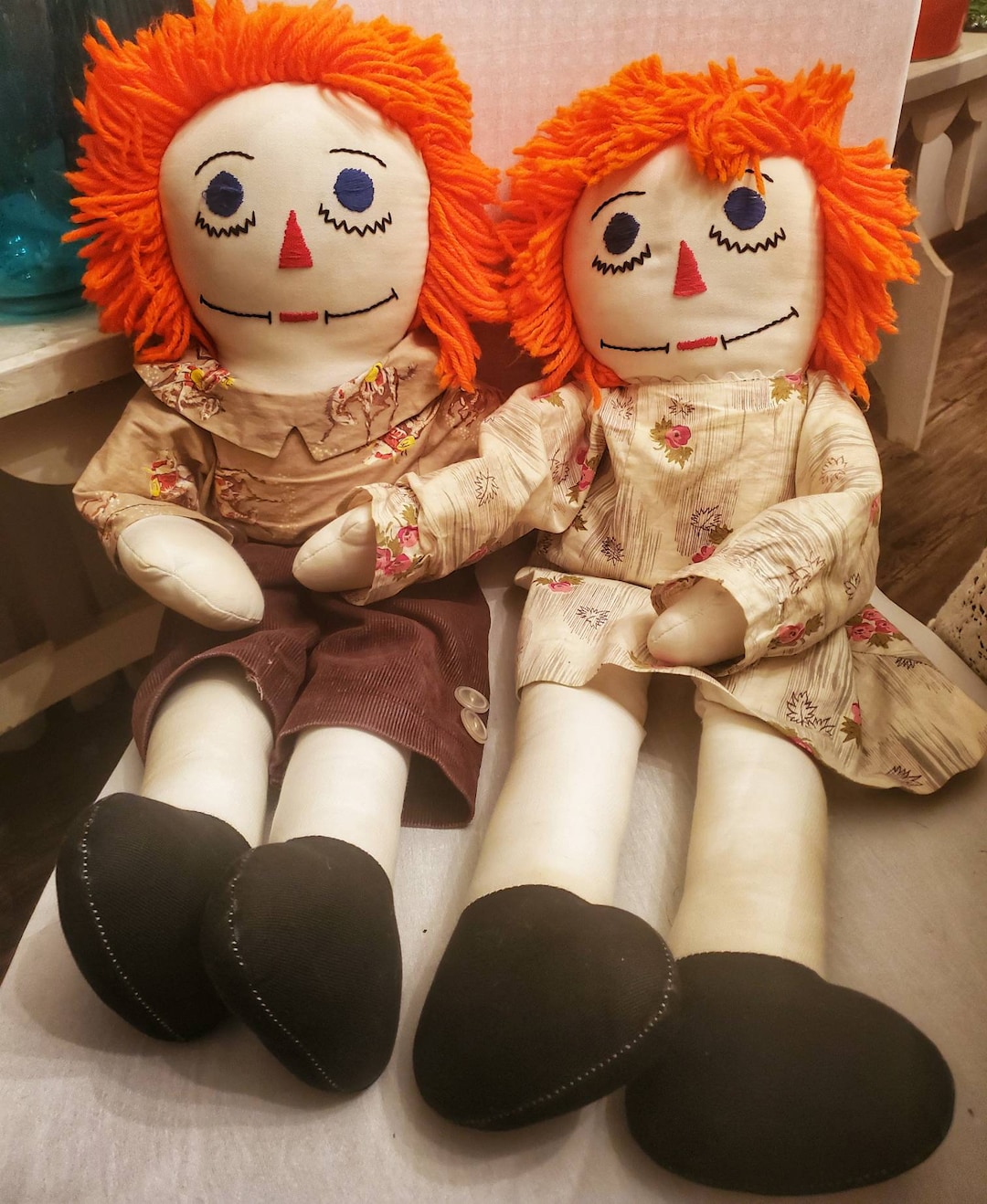 RAGGEDY ANN＆ANDYペア Pair of Raggedy Ann and Andy Dolls. Handmade, Yarn Hair