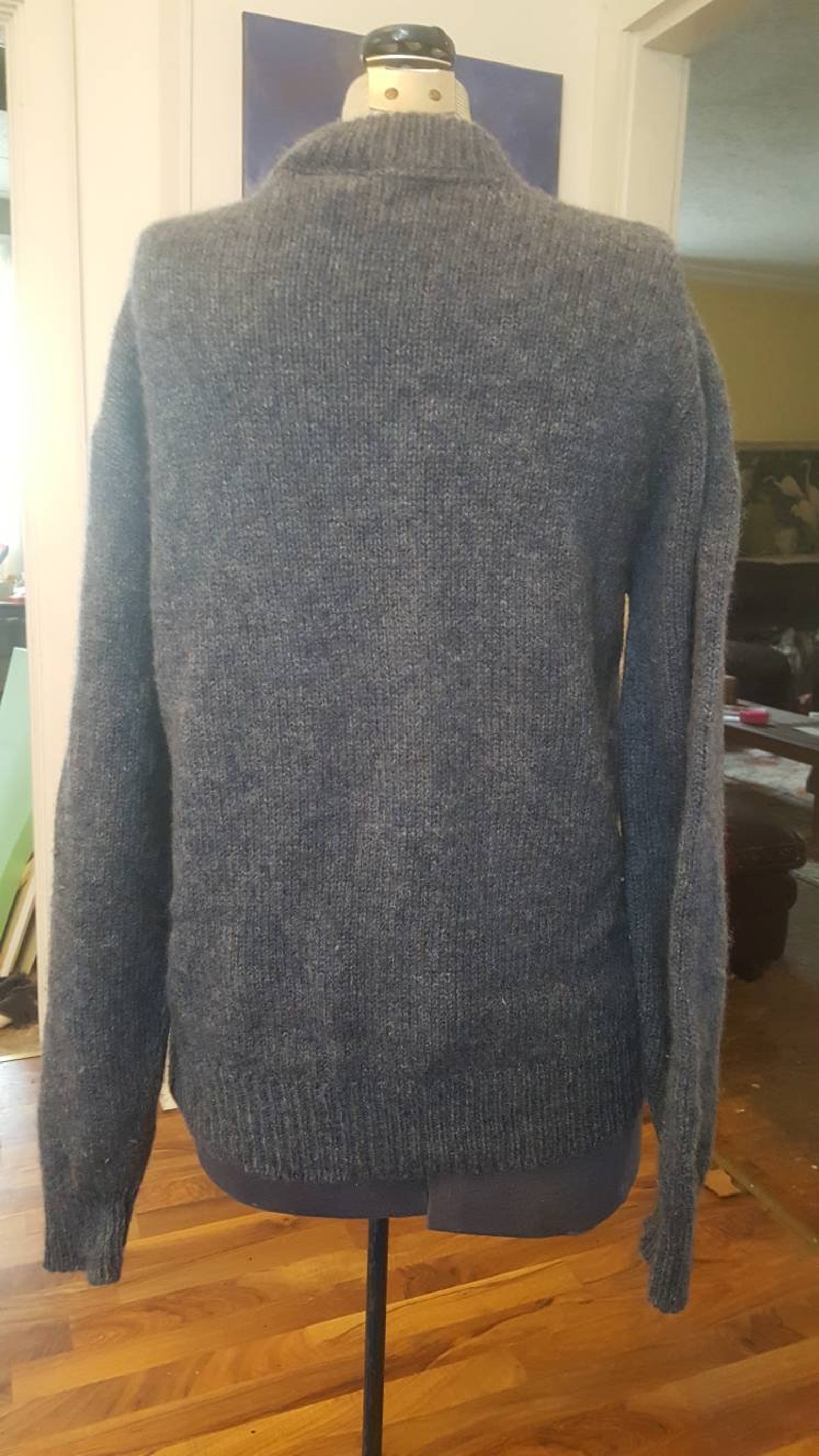 Vintage 1980s Era Mens Wool Sweater. Denim Blue Henley Neck Etsy UK