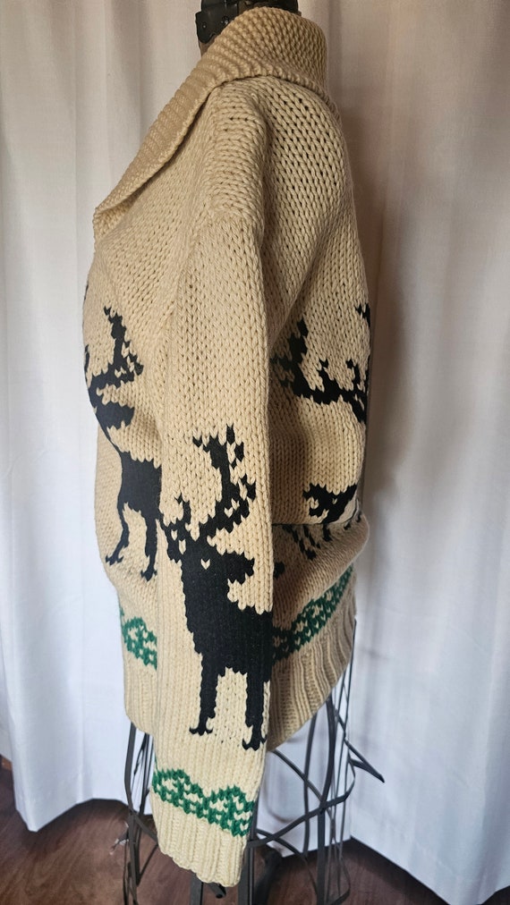 Vintage handmade Cowichan sweater coat. Elk motif… - image 4