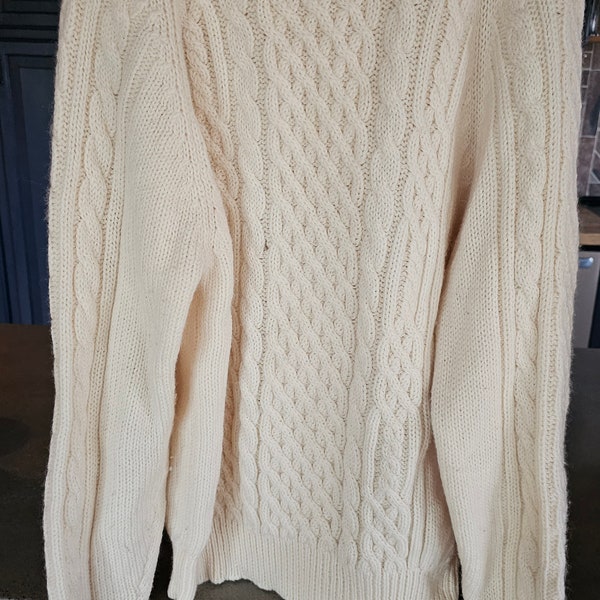 Vintage Northern Isles fisherman's cream wool pullover sweater. FREE SHIPPING