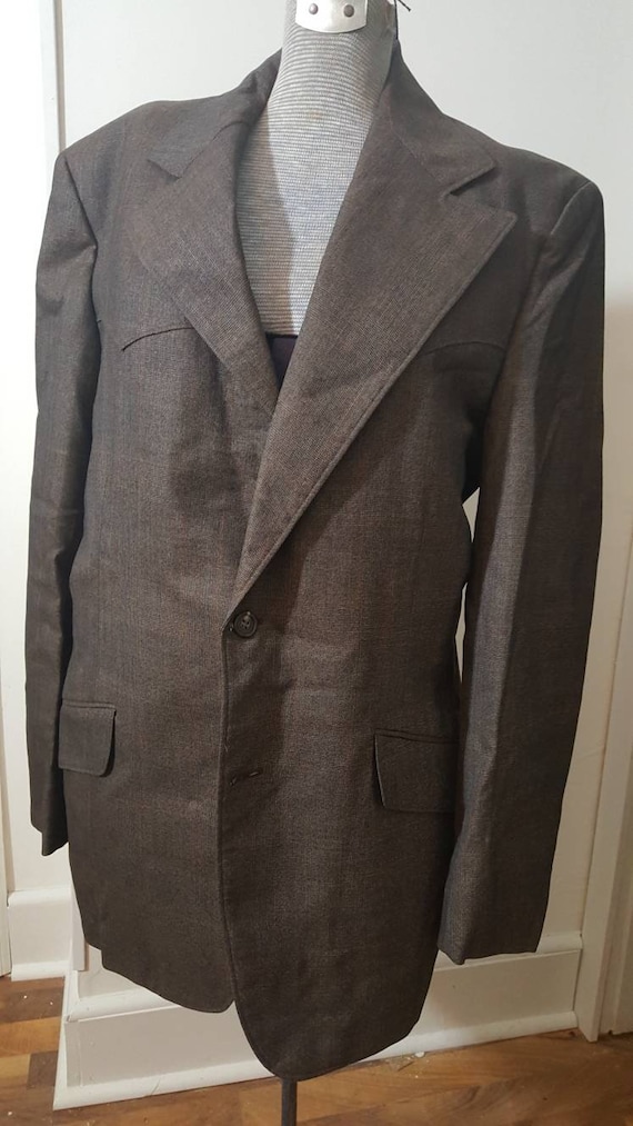 Vintage 1970s era mens brown western suit. Jacket… - image 1