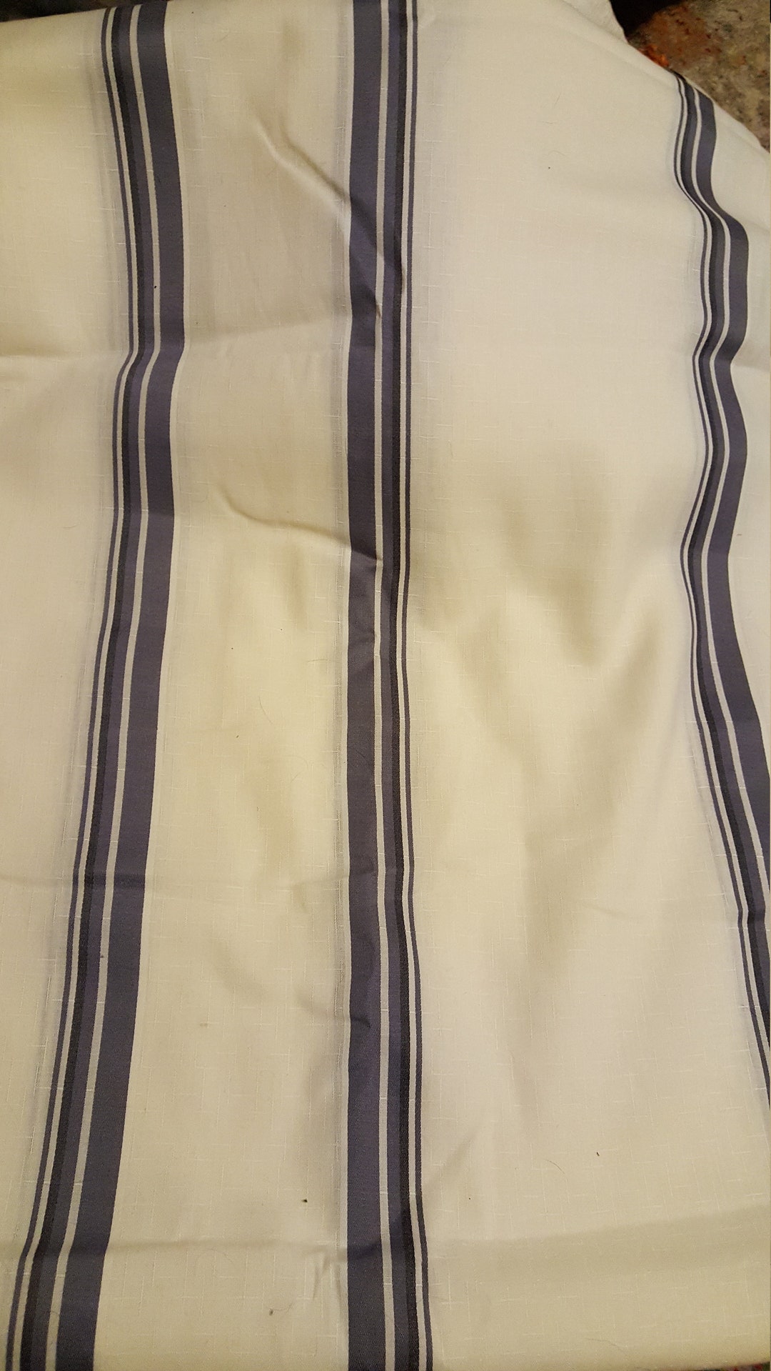 Vintage 1950s Era off White With Blue Stripe Fabric Yardage for