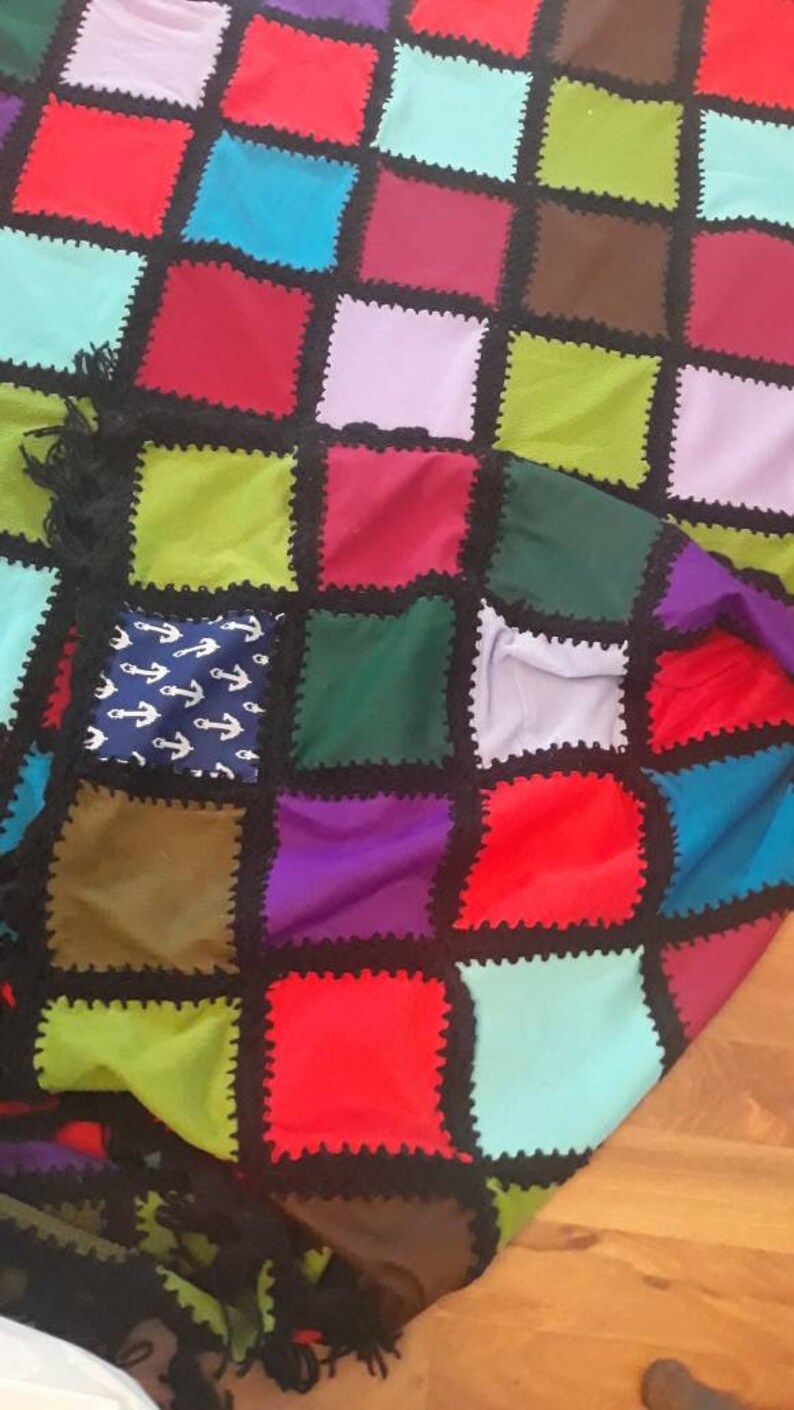 Polyester Squres Handmade Blanket/quilt. Polyester Squares Connected by Crocheted ...