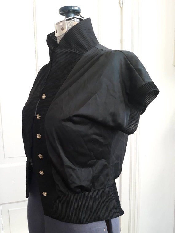 Vintage 1930s era ladies black nylon blouse with … - image 2