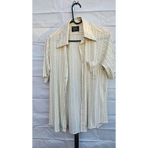 Towncraft Penn Press Mens Short Sleeve Button-Down Shirt  JC Penney Beige/Yellow Striped Size M