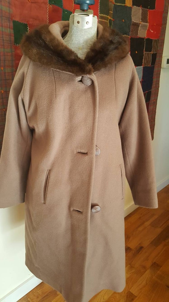 Vintage 1940s era brown wool blend winter coat wi… - image 1