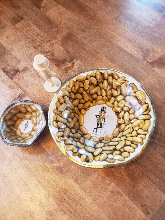 Vintage 1940-50s Planters Mr. Peanut Snack Bowls and Salt Shaker